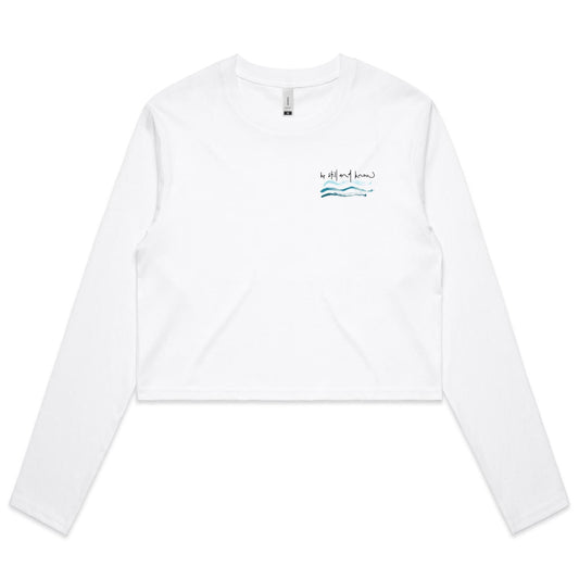 be still and know - girls long sleeve crop tee